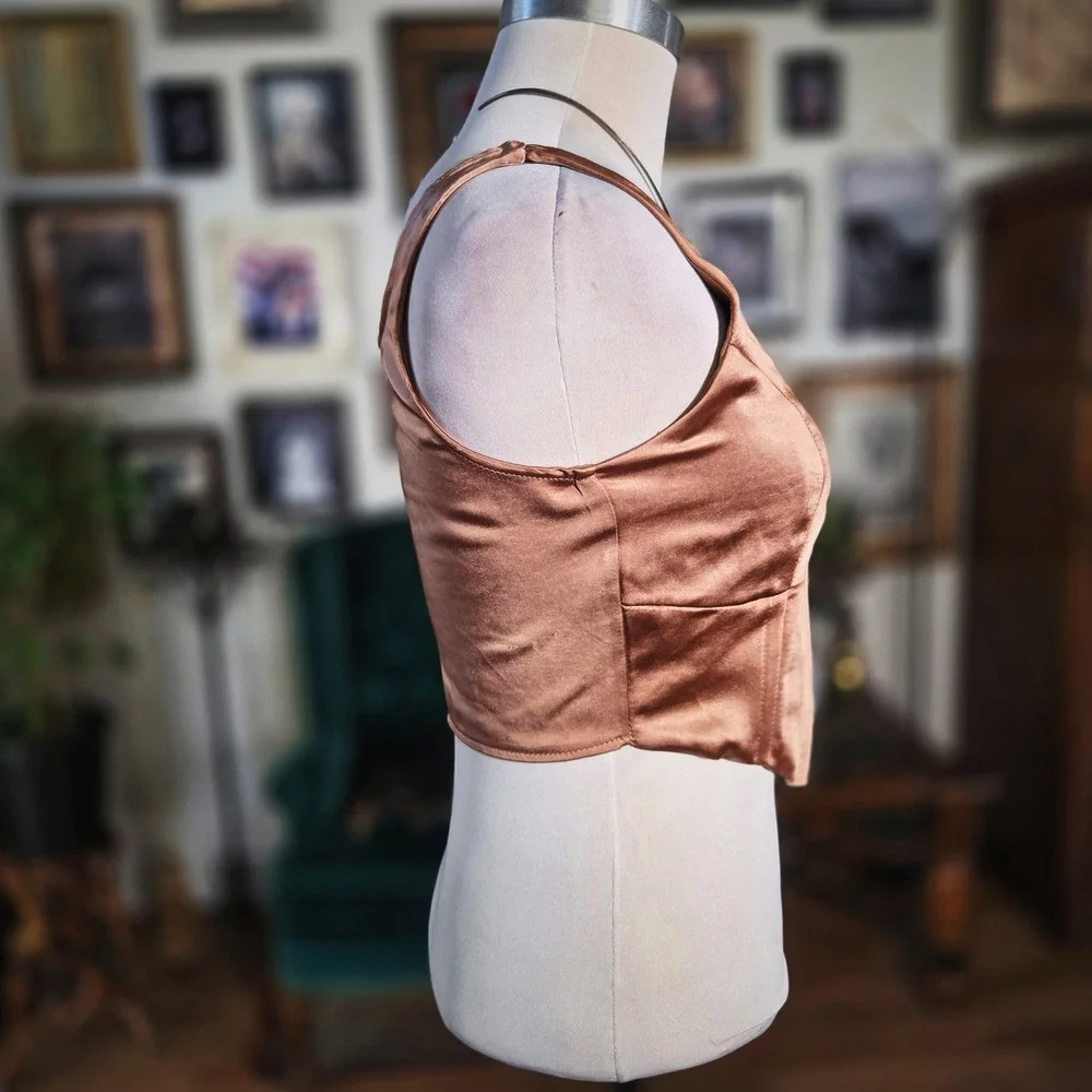 L.A. Hearts Womens Satin Corset Top Bronze Brown Square Neck‎ Crop Small